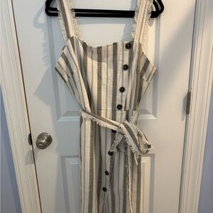 Elegant Striped Button-Front Midi Dress